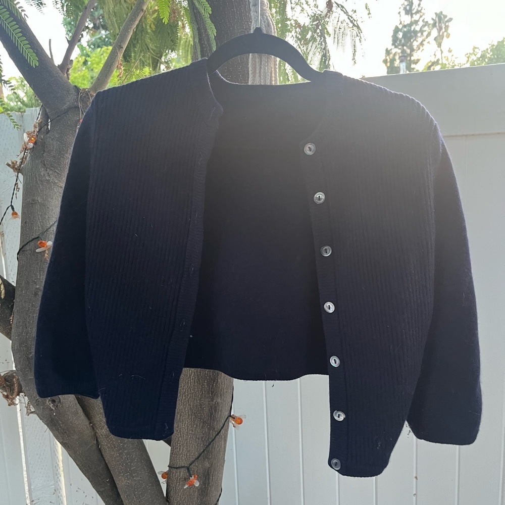 Vintage Dark navy blue Button-Up cashmere Cardigan